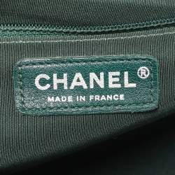 Pre Owned Chanel Green Leather Surpique Chevron Large Flap Bag