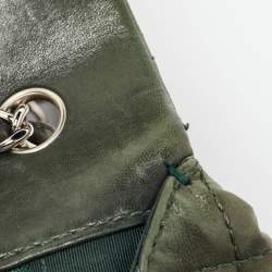 Pre Owned Chanel Green Leather Surpique Chevron Large Flap Bag