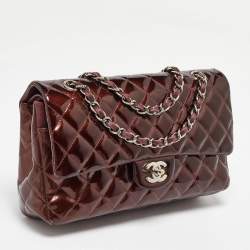 Chanel Brown Patent Leather Medium Classic Double Flap Bag