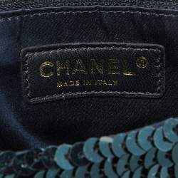 Pre Owned Chanel Navy Blue/Gold Sequins Summer Night Flap Bag