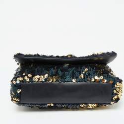 Pre Owned Chanel Navy Blue/Gold Sequins Summer Night Flap Bag