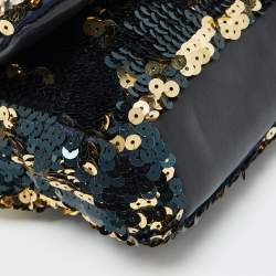Pre Owned Chanel Navy Blue/Gold Sequins Summer Night Flap Bag