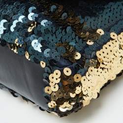 Pre Owned Chanel Navy Blue/Gold Sequins Summer Night Flap Bag