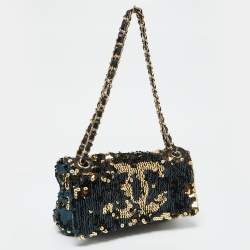 Pre Owned Chanel Navy Blue/Gold Sequins Summer Night Flap Bag