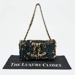 Pre Owned Chanel Navy Blue/Gold Sequins Summer Night Flap Bag