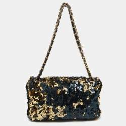 Pre Owned Chanel Navy Blue/Gold Sequins Summer Night Flap Bag