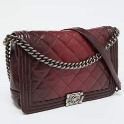 Chanel Burgundy Ombre Quilted Leather Large Boy Flap Bag