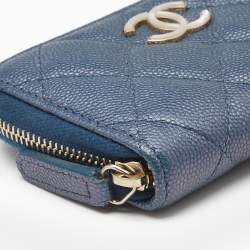 Pre Owned Chanel Blue Quilted Shimmer Caviar Leather Classic Zipped Coin Purse