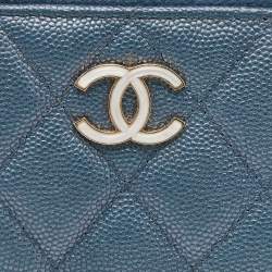 Pre Owned Chanel Blue Quilted Shimmer Caviar Leather Classic Zipped Coin Purse
