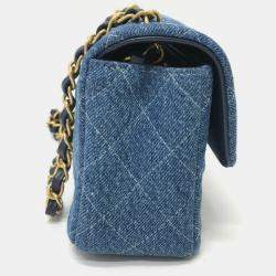 Pre Owned Chanel Blue Denim Matelasse Gradient Shoulder Bag
