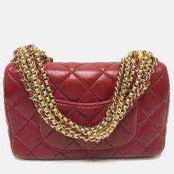 Chanel Red Lambskin Coco Mark Matelasse 3 Chain Shoulder Bag