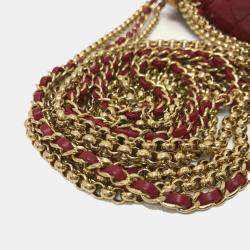 Chanel Red Lambskin Coco Mark Matelasse 3 Chain Shoulder Bag