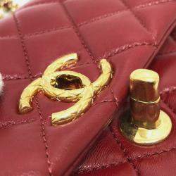 Chanel Red Lambskin Coco Mark Matelasse 3 Chain Shoulder Bag