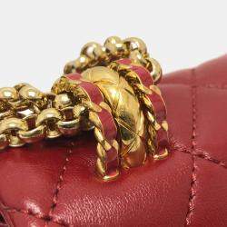 Chanel Red Lambskin Coco Mark Matelasse 3 Chain Shoulder Bag