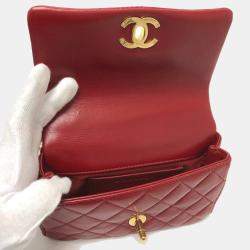 Chanel Red Lambskin Coco Mark Matelasse 3 Chain Shoulder Bag