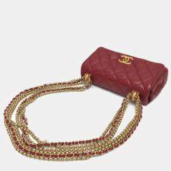 Chanel Red Lambskin Coco Mark Matelasse 3 Chain Shoulder Bag