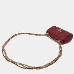 Chanel Red Lambskin Coco Mark Matelasse 3 Chain Shoulder Bag