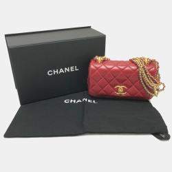 Chanel Red Lambskin Coco Mark Matelasse 3 Chain Shoulder Bag