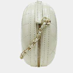 Chanel Ivory Leather Matelasse Round Chain Shoulder bag