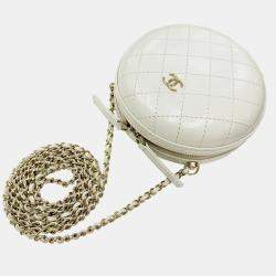 Chanel Ivory Leather Matelasse Round Chain Shoulder bag