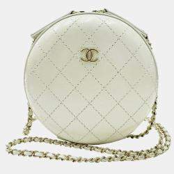 Chanel Ivory Leather Matelasse Round Chain Shoulder bag