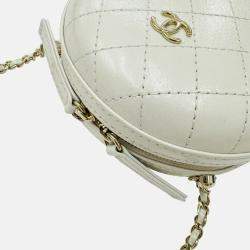 Chanel Ivory Leather Matelasse Round Chain Shoulder bag