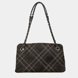 Chanel Grey Suede Leather Wild Stitch Coco Mark Chain Shoulder Bag