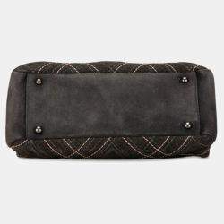 Chanel Grey Suede Leather Wild Stitch Coco Mark Chain Shoulder Bag