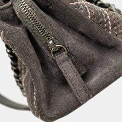 Chanel Grey Suede Leather Wild Stitch Coco Mark Chain Shoulder Bag