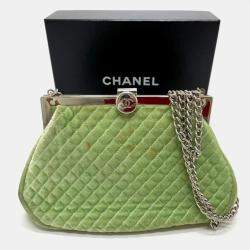 Pre Owned Chanel Green CC Mark Kisslock Bag Chain Shoulder Bag