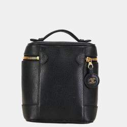 Chanel Black Gold Caviar Skin Coco Mark Handbag
