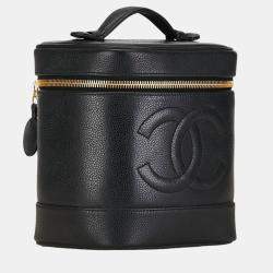 Chanel Black Gold Caviar Skin Coco Mark Handbag