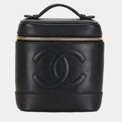 Chanel Black Gold Caviar Skin Coco Mark Handbag