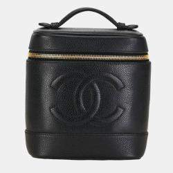 Chanel Black Gold Caviar Skin Coco Mark Handbag