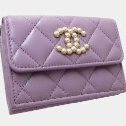 Chanel Light Purple Matelasse Small Flap CC Pearl Coco Mark Bi-fold Wallet