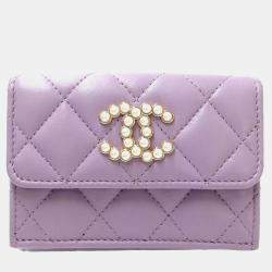 Chanel Light Purple Matelasse Small Flap CC Pearl Coco Mark Bi-fold Wallet