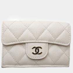 Chanel White Caviar Skin Classic Small Flap Matelasse Trifold Wallet