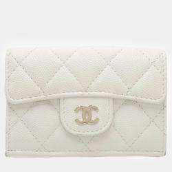 Chanel White Caviar Skin Classic Small Flap Matelasse Trifold Wallet