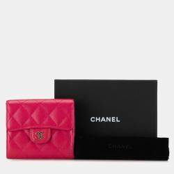 Chanel Pink Caviar Skin Matelasse Coco Mark Classic Small Flap Bi-fold Wallet