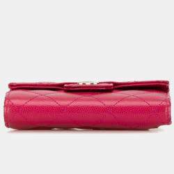 Chanel Pink Caviar Skin Matelasse Coco Mark Classic Small Flap Bi-fold Wallet