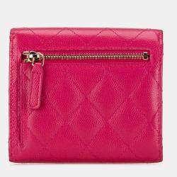 Chanel Pink Caviar Skin Matelasse Coco Mark Classic Small Flap Bi-fold Wallet