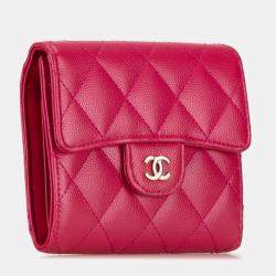 Chanel Pink Caviar Skin Matelasse Coco Mark Classic Small Flap Bi-fold Wallet