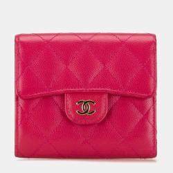 Chanel Pink Caviar Skin Matelasse Coco Mark Classic Small Flap Bi-fold Wallet