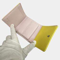 Chanel Yellow Pink Lambskin Leather Matelasse Mademoiselle Small Flap Tri-fold  Wallet