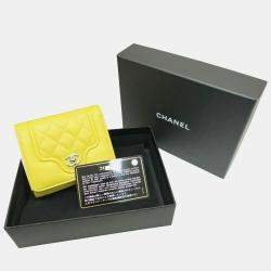 Chanel Yellow Pink Lambskin Leather Matelasse Mademoiselle Small Flap Tri-fold  Wallet