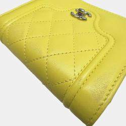 Chanel Yellow Pink Lambskin Leather Matelasse Mademoiselle Small Flap Tri-fold  Wallet