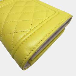 Chanel Yellow Pink Lambskin Leather Matelasse Mademoiselle Small Flap Tri-fold  Wallet