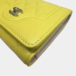 Chanel Yellow Pink Lambskin Leather Matelasse Mademoiselle Small Flap Tri-fold  Wallet