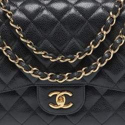 Pre Owned Chanel Black Caviar Quilted Leather Large Classic Double Flap Bag
