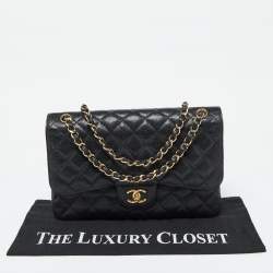 Pre Owned Chanel Black Caviar Quilted Leather Large Classic Double Flap Bag